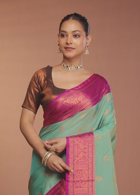Green Kanjivaram Silk Saree With Blouse Piece