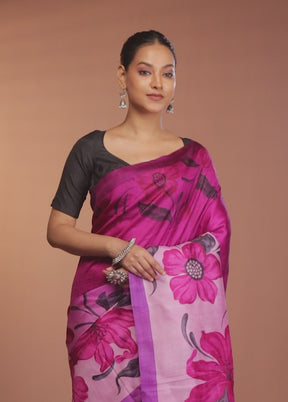 Purple Printed Pure Silk Saree Without Blouse Piece
