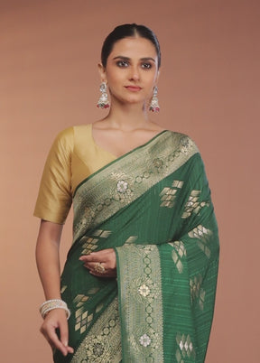 Green Dupion Silk Saree With Blouse Piece