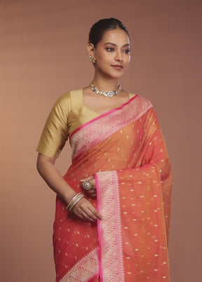 Pink Kora Silk Saree With Blouse Piece