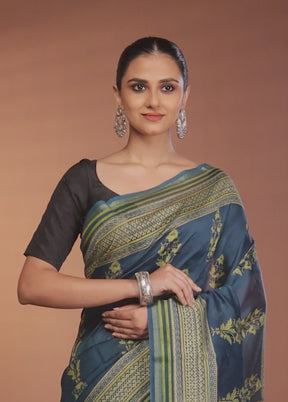 Green Chanderi Silk Saree With Blouse Piece