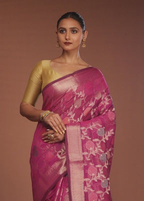 Pink Kora Silk Saree With Blouse Piece
