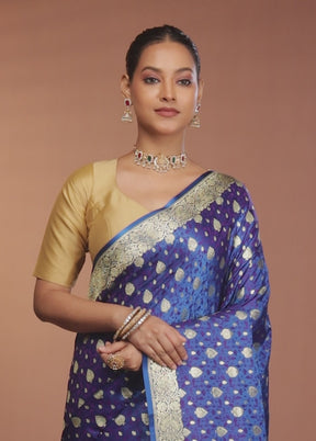 Blue Tanchoi Silk Saree With Blouse Piece