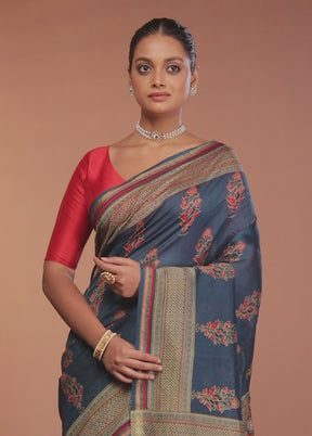 Blue Chanderi Silk Saree With Blouse Piece