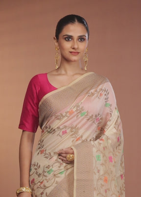 Cream Kora Silk Saree With Blouse Piece