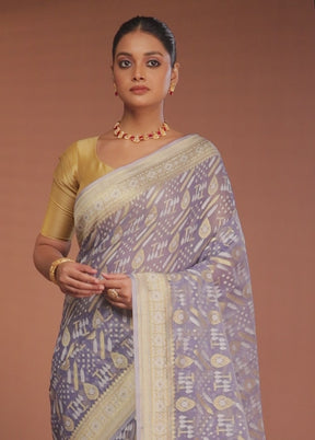 Blue Kora Silk Saree With Blouse Piece