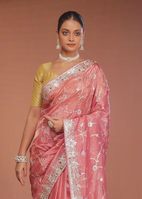 Pink Tissue Silk Saree With Blouse Piece