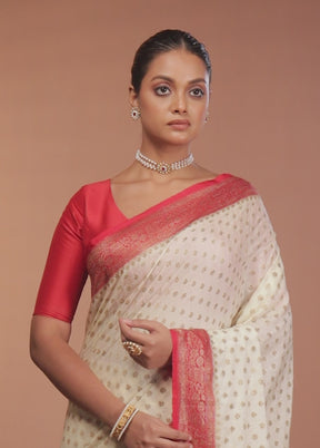 White Dupion Silk Saree With Blouse Piece