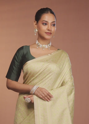 Cream Jamewar Silk Saree With Blouse Piece