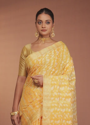Yellow Kora Silk Saree With Blouse Piece