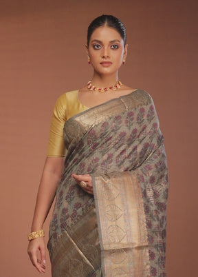 Grey Tussar Silk Saree With Blouse Piece