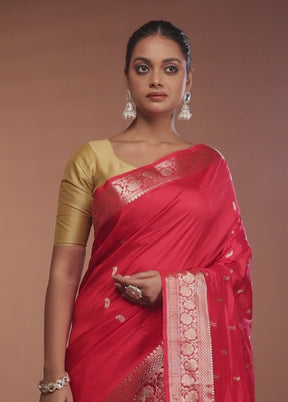 Pink Handloom Katan Pure Silk Saree With Blouse Piece
