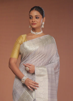 Grey Dupion Silk Saree With Blouse Piece