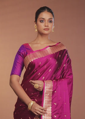 Purple Handloom Banarasi Pure Silk Saree With Blouse Piece