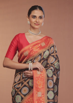 Black Dupion Silk Saree With Blouse Piece