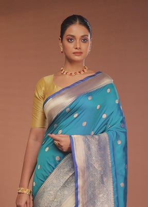 Blue Handloom Katan Pure Silk Saree With Blouse Piece
