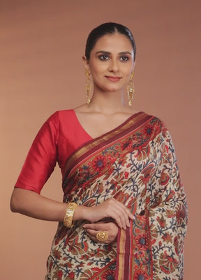 Cream Chanderi Silk Saree With Blouse Piece