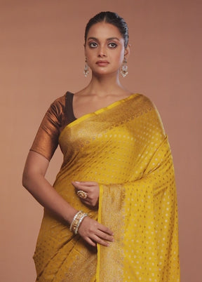 Yellow Dupion Silk Saree With Blouse Piece