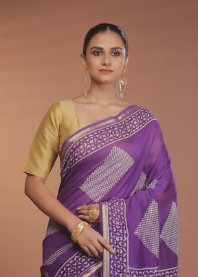 Purple Chanderi Cotton Saree With Blouse Piece