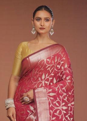 Maroon Kora Silk Saree With Blouse Piece
