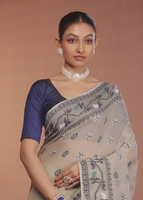 Grey Tant Jamdani Saree Without Blouse Piece