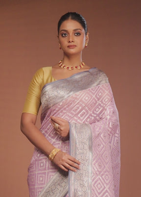 Pink Kora Silk Saree With Blouse Piece