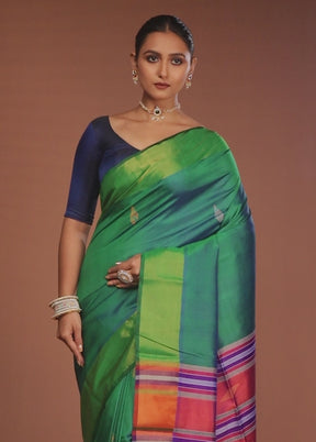 Green Handloom Kalakshetra Pure Silk Saree With Blouse Piece