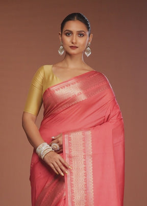 Pink Kora Silk Saree With Blouse Piece