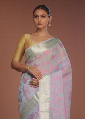 Blue Cotton Saree With Blouse Piece