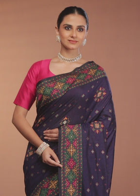 Blue Dupion Silk Saree With Blouse Piece