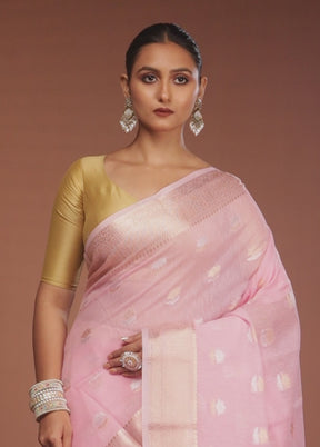 Pink Kora Silk Saree With Blouse Piece