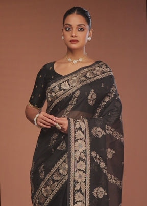 Black Pure Cotton Saree With Blouse Piece