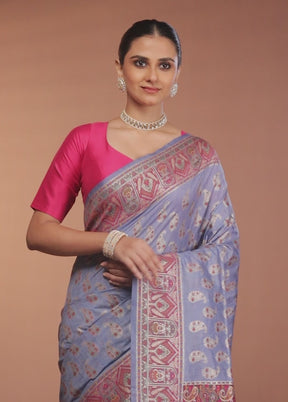 Blue Dupion Silk Saree With Blouse Piece