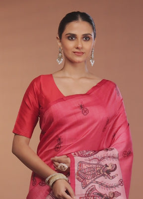 Pink Printed Pure Silk Saree Without Blouse Piece
