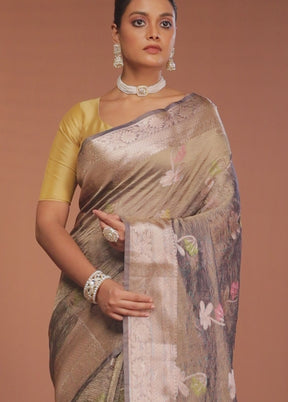 Blue Tissue Silk Saree With Blouse Piece