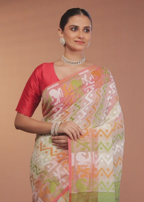 Green Tant Jamdani Saree Without Blouse Piece
