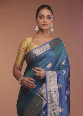 Blue Handloom Katan Pure Silk Saree With Blouse Piece