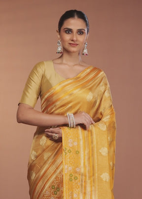 Yellow Handloom Tissue Pure Silk Saree With Blouse Piece