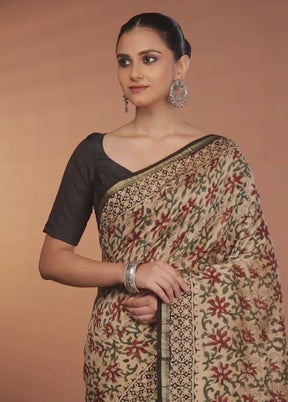 Cream Chanderi Silk Saree With Blouse Piece
