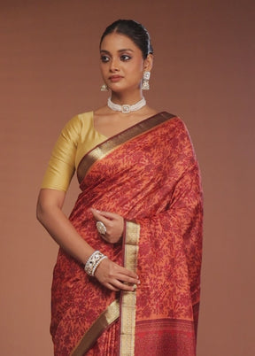 Rust Printed Pure Silk Saree Without Blouse Piece