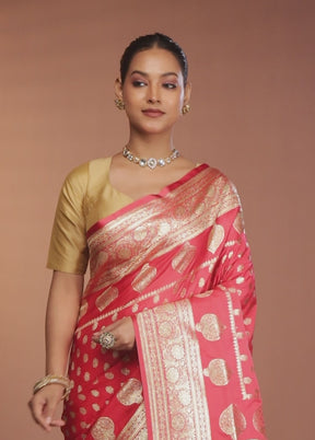 Rust Banarasi Silk Saree With Blouse Piece