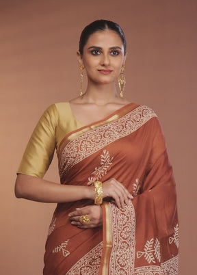 Rust Chanderi Silk Saree With Blouse Piece