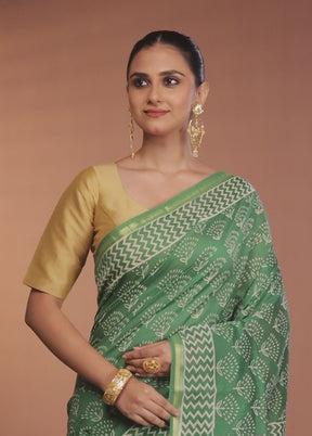 Green Chanderi Silk Saree With Blouse Piece