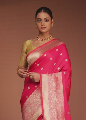 Pink Handloom Katan Pure Silk Saree With Blouse Piece