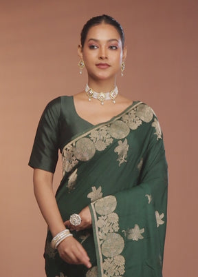 Green Dupion Silk Saree With Blouse Piece