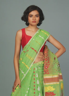Green Jamdani Cotton Saree Without Blouse Piece