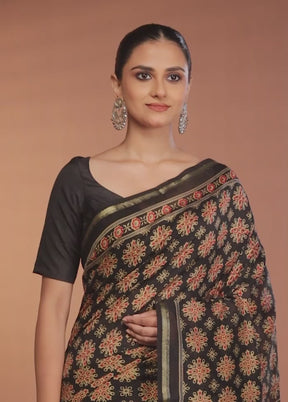 Black Chanderi Silk Saree With Blouse Piece