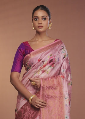Pink Organza Saree With Blouse Piece
