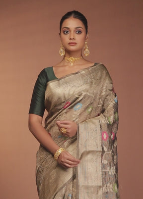 Grey Tissue Silk Saree With Blouse Piece
