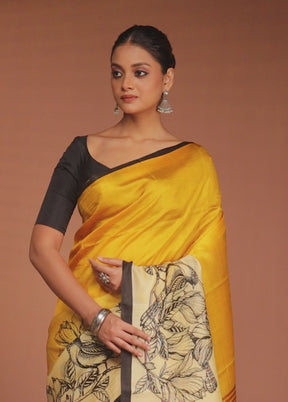 Cream Printed Pure Silk Saree Without Blouse Piece